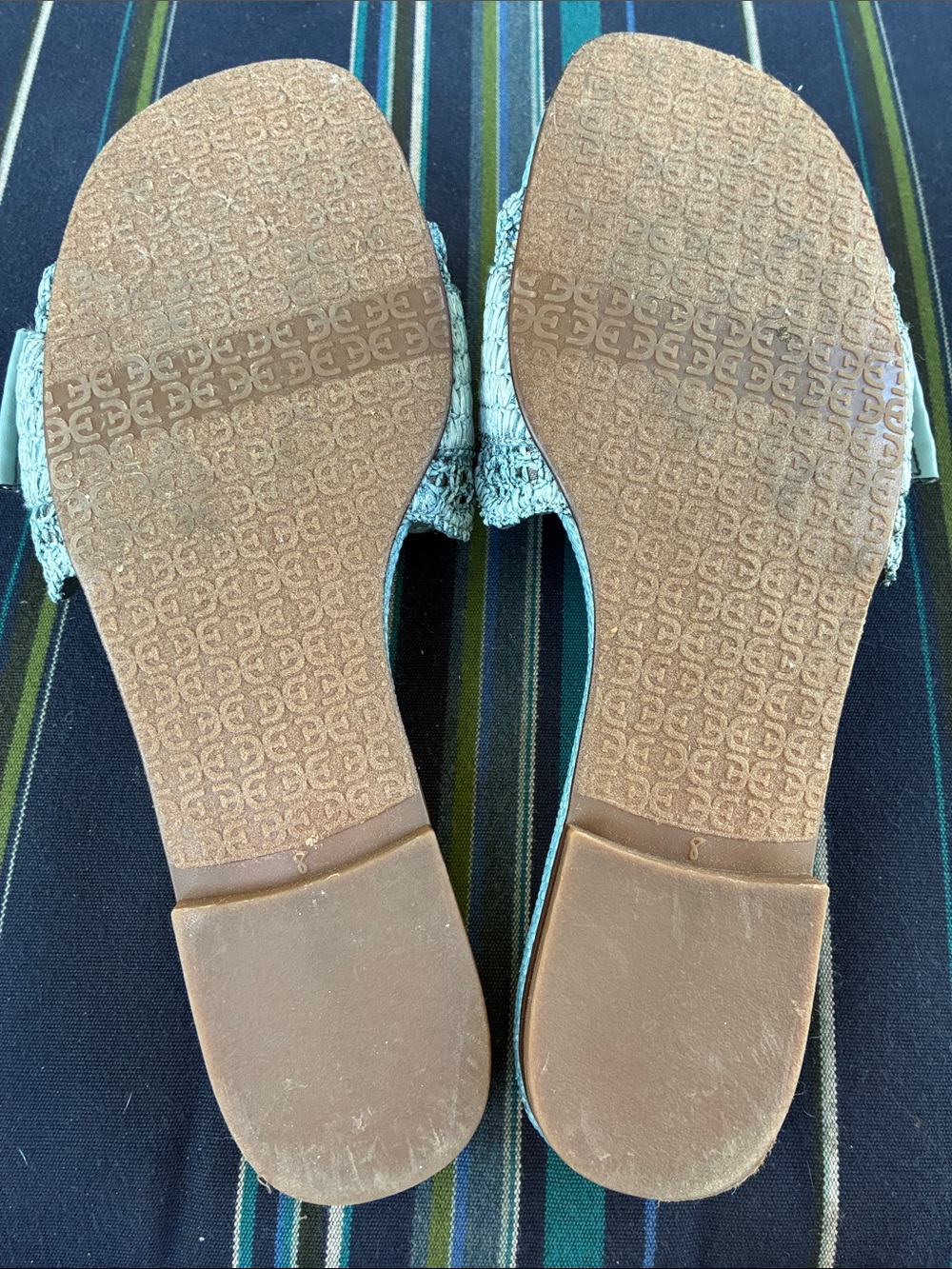 Sam Edelman Pale Blue Raffia Buckle Slide Sandals - Picture 6 of 8
